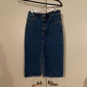 Zara TRF midi split raw hem denim skirt